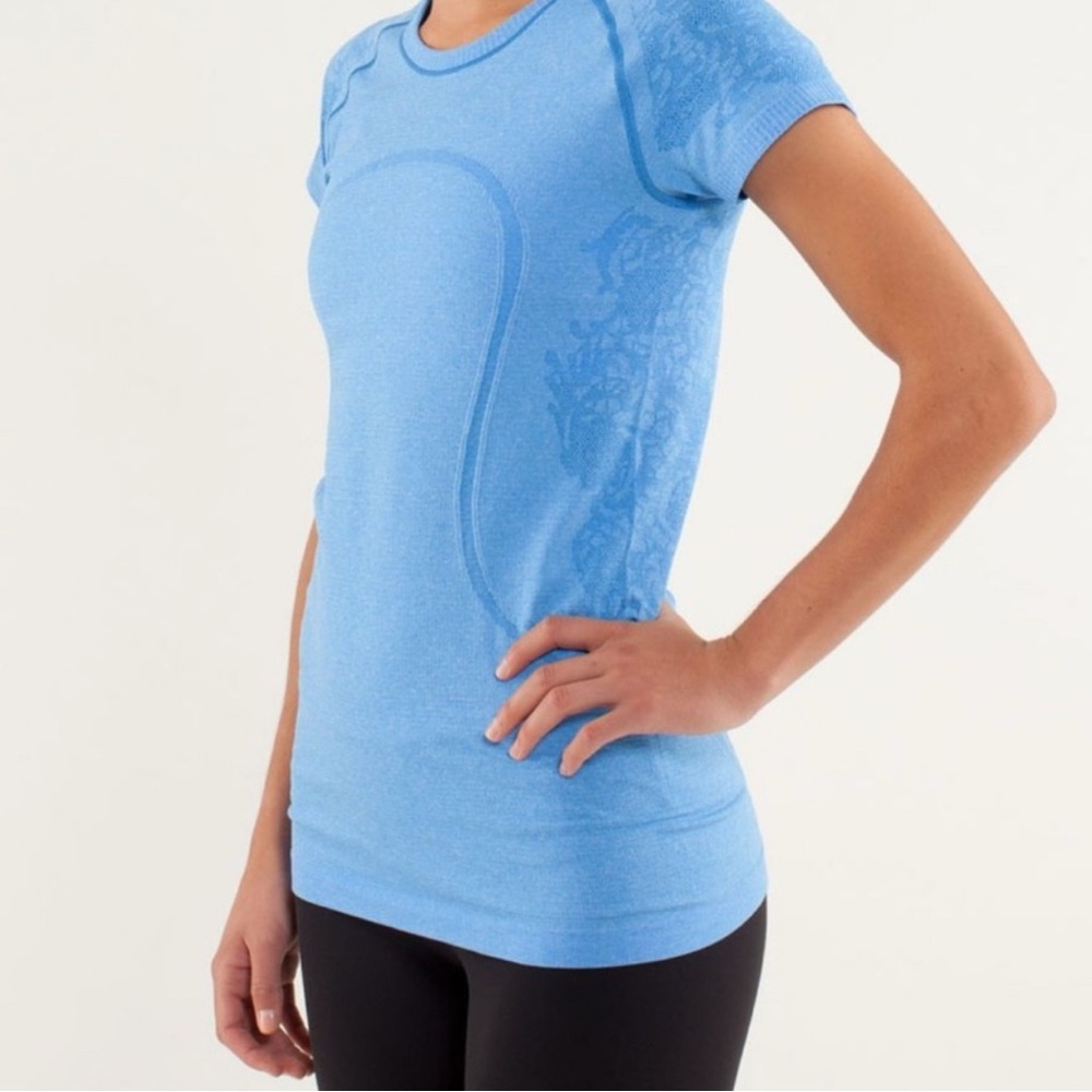Lululemon Athletica Swiftly Short Sleeve Lace Beaming Blue